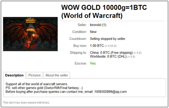 sell wow gold for bitcoins definition