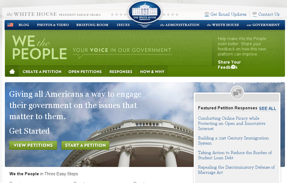 We the People page at Whitehouse.gov