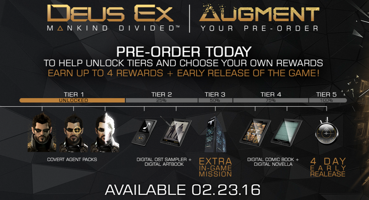 Pre ordering. Deus ex Mankind divided бонус за предзаказ. Deus ex цветовая гамма. Tier 1 игры. Deus ex Mankind divided ключ карты из DLC.