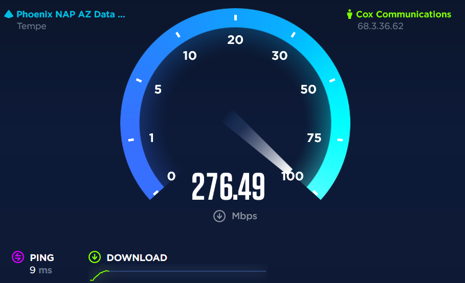 ookla speed test results