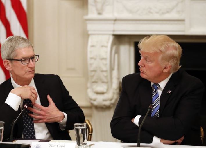 Apple CEO Tim Cook and President Donald Trump at a June 17 meeting of the American Technology Council