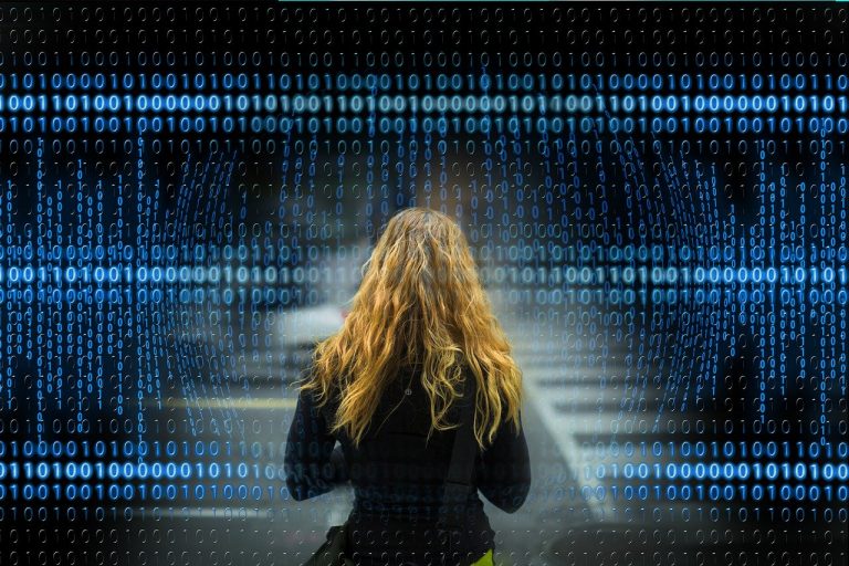 binary data woman standing