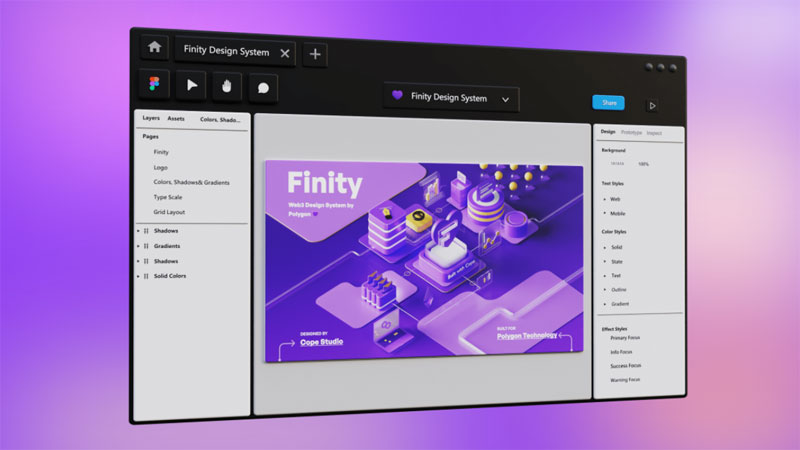 Screenshot from the Finity UI/UX design tool website