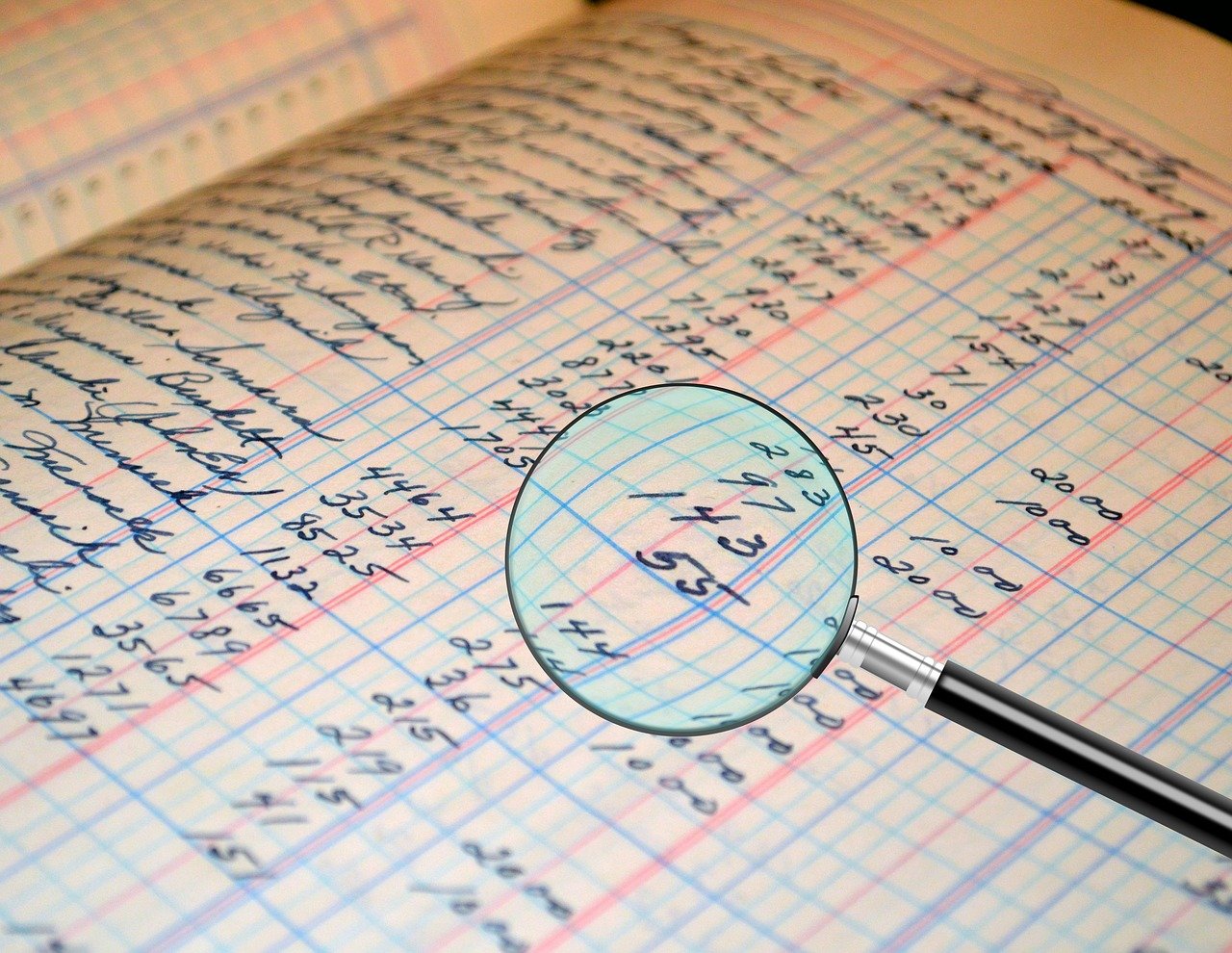 An audit ledger with a magnifying glass