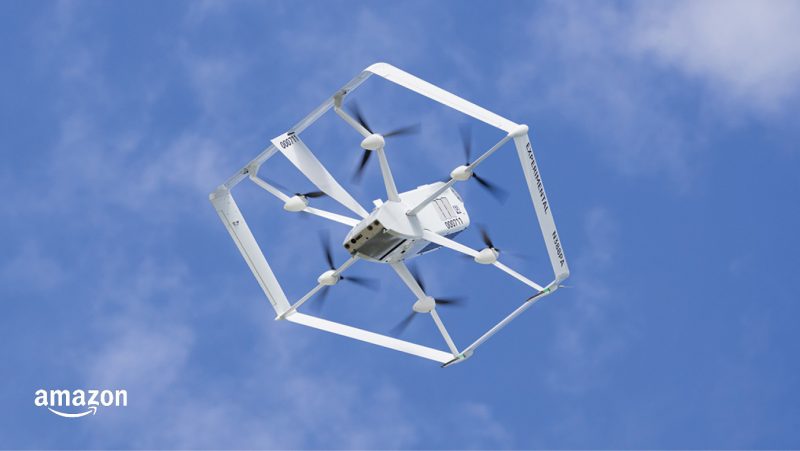 Amazon drone with a cloud background