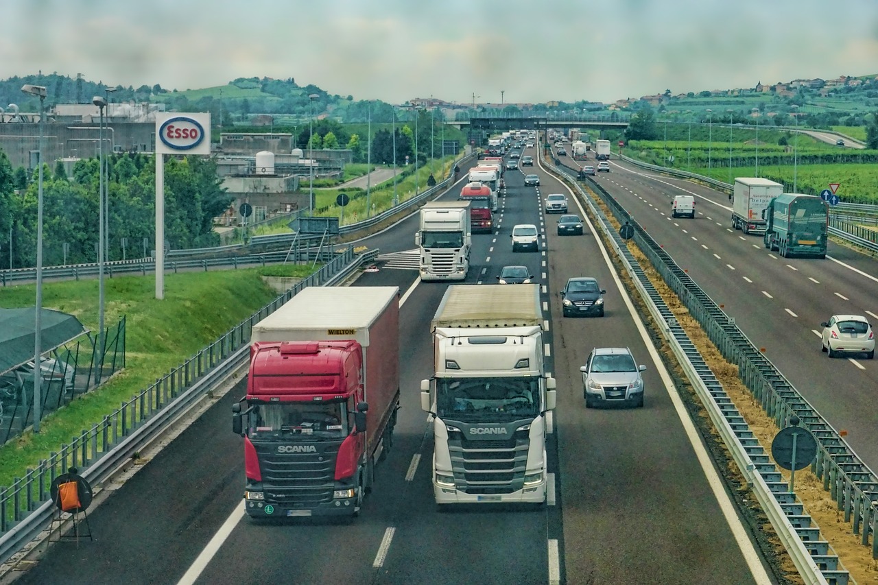 trucks on a highway