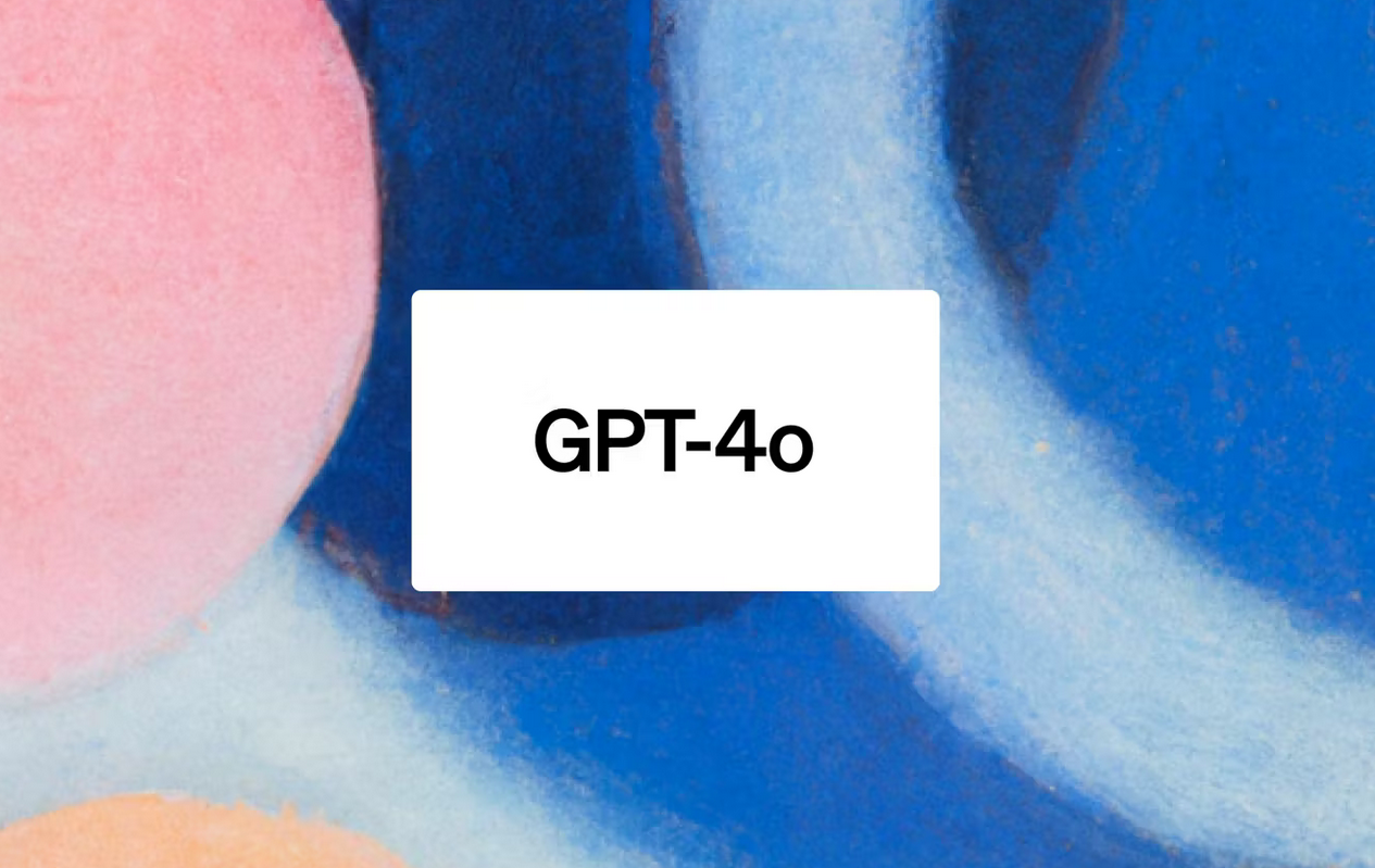 The letters "GPT-4o" on an abstract pink and blue background