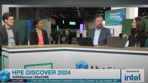 Tony Koinov, Sr. VP and GM of GreenLake at HPE, and Latha Vishnubhotla, chief platform officer at HPE, with theCUBE about GreenLake cloud during HPE Discover 2024.