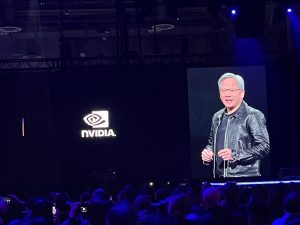 Jensen Huang, CEO of Nvidia, speaks at AWS re:Invent in Las Vegas, November, 2023