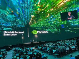 Jensen Huang, CEO of Nvidia, speaks at HPE Discover in Las Vegas in June.