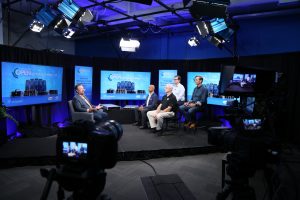 Balaji Venkateshwaran, DataDirect Networks; Randy Kreiser, Supermicro; Bill Panos, Solidigm; and CJ Newburn, Nvidia; Rob Strechay, theCUBE talk during Supermicro Open Storage Summit 2024.