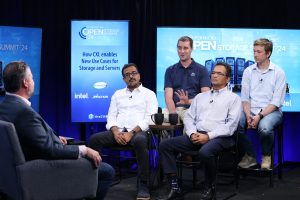 Puneet Anand, Super Micro Computer; Anil Godbole, Intel; Andrey Kudryavtsev, Micron Technology; and Steve Scargall, MemVerge talk to theCUBE about CXL memory at the Supermicro Open Storage Summit 2024.