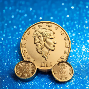 Janus-Pro-7B prompt: "A Janus coin on a blue shimmering background"