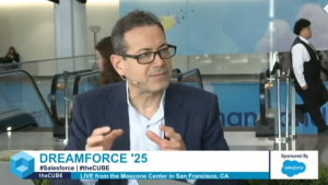 John Furrier, executive analyst at theCUBE Research; George Gilbert, principal analyst, data and AI, at theCUBE Research; and Gemma Allen, host of theCUBE, talk about agentic infrastructure during the keynote analysis at Dreamforce 2025.