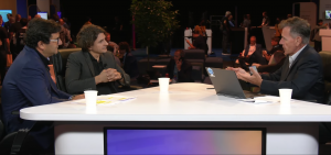 César Cernuda, president of NetApp Inc., and Aaron Amendolia, deputy chief information officer of the NFL, discuss intelligent data infrastructure at NetApp Insight 2025