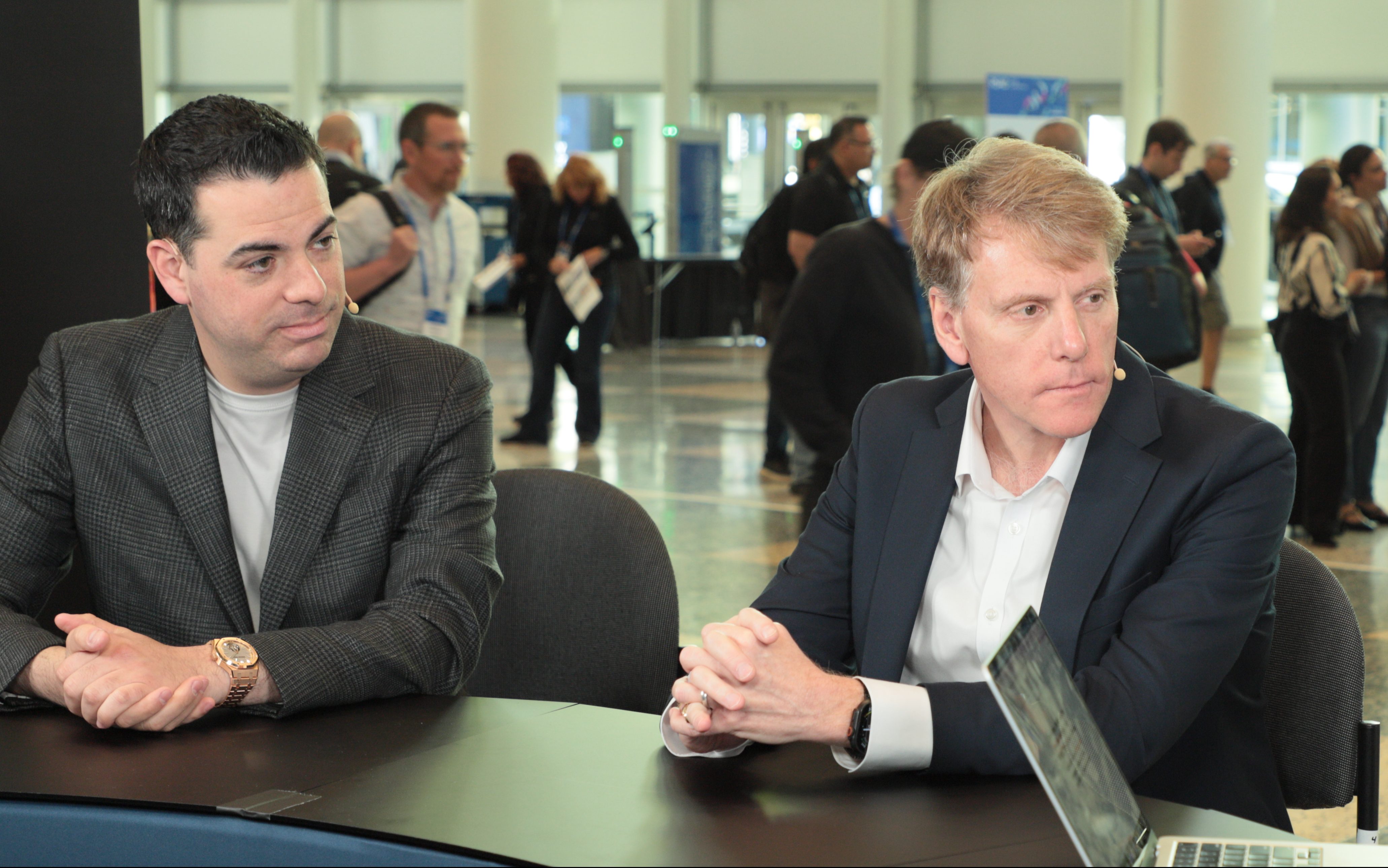 Daniel Bernard (left), CrowdStrike, and Mark Hughes (right), IBM, talk to theCUBE about the agentic SOC transformation, AI governance, and the evolving partnership between their companies, at the RSAC 2026 Conference.