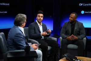 CoreWeave's Harshdeep Banwait (center) and Nvidia's Dion Harris (right) spoke with theCUBE about the integration of processor technology in the latest offering.